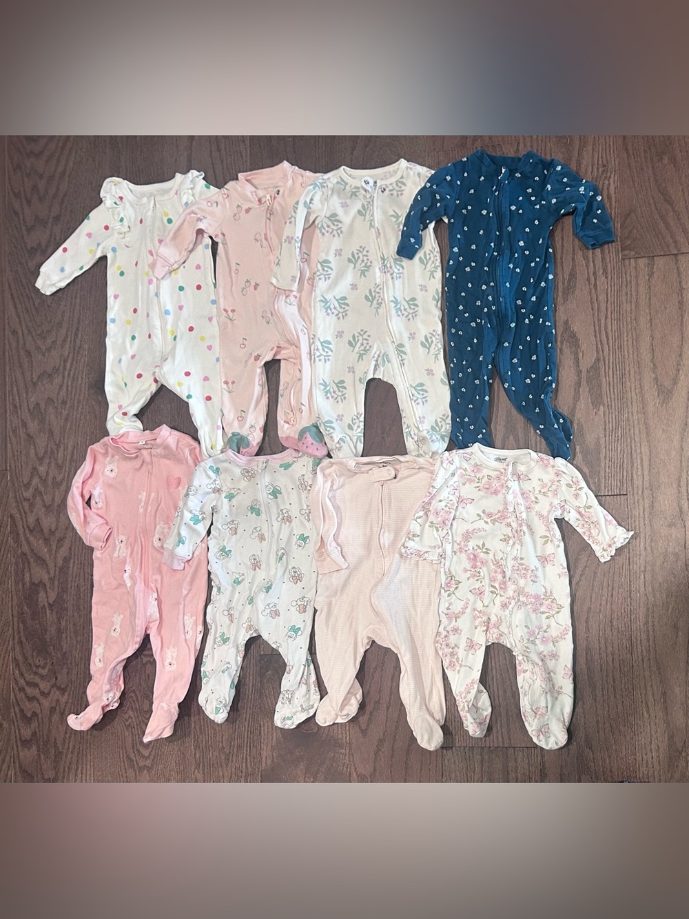 Lot of 8 Size 3-6 month/6 month Baby Girl's Zippered Sleepers